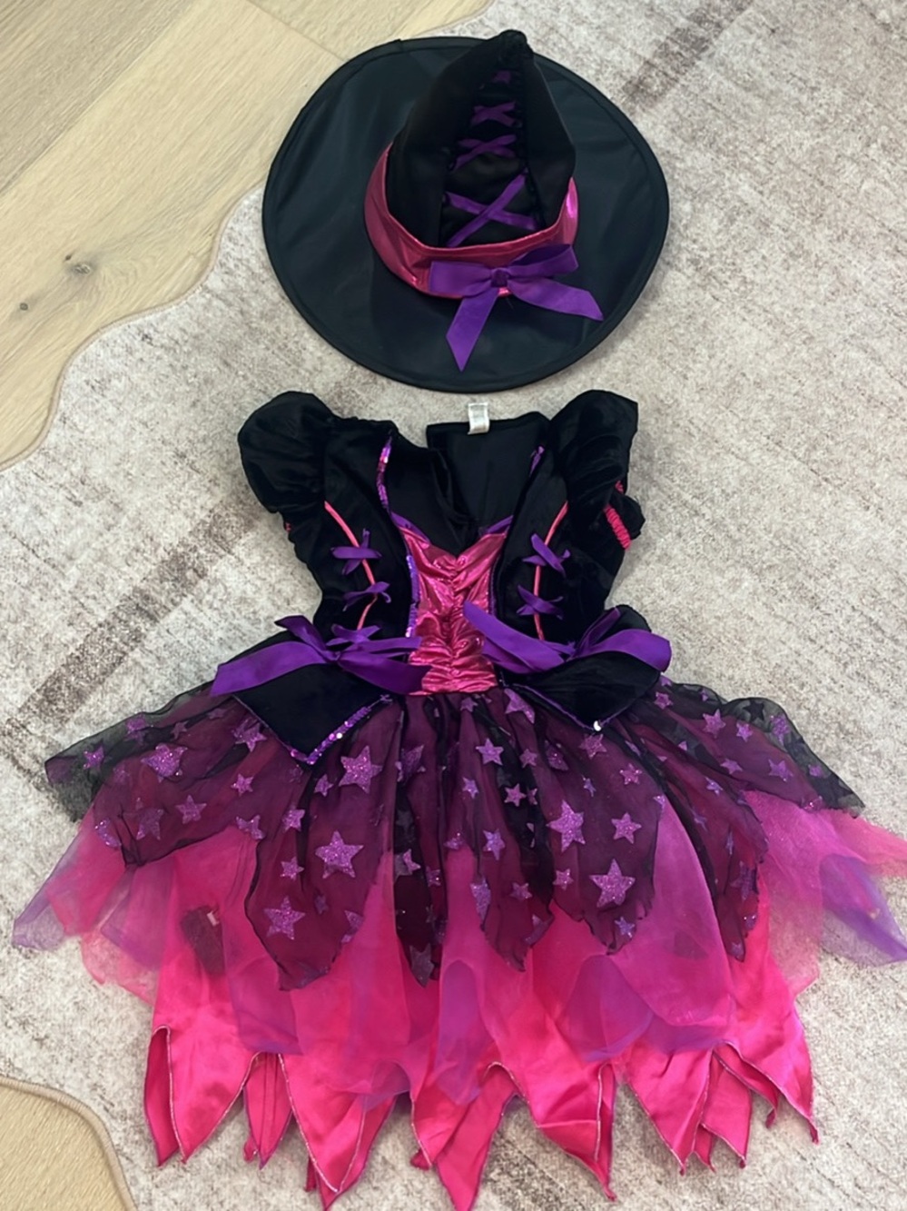 4T Girls Black & Purple Witch Costume with Pink Accents - Kids Dress & Hat